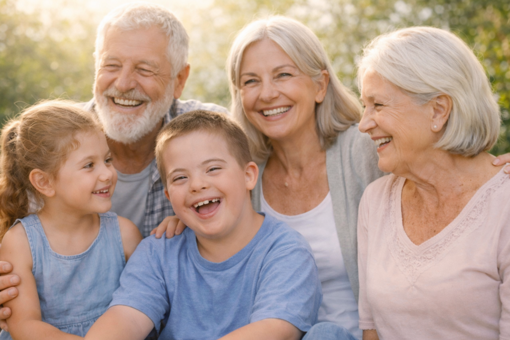 Photo d'une famille heureuse.