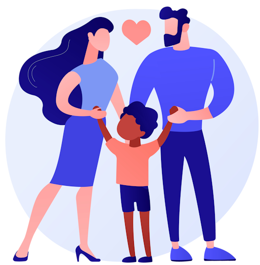 Illustration d'une famille à 2 parents amoureux et 1 enfant.