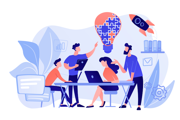 Illustration d'une scène d'entreprise en réunion.